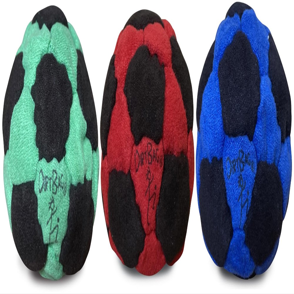 DIRTBAG 32 Special Footbag 3 Pack, Flying Clipper Original Designed Footbag, Machine Washable, Hand Sewn - Red/Blue/Green Combo