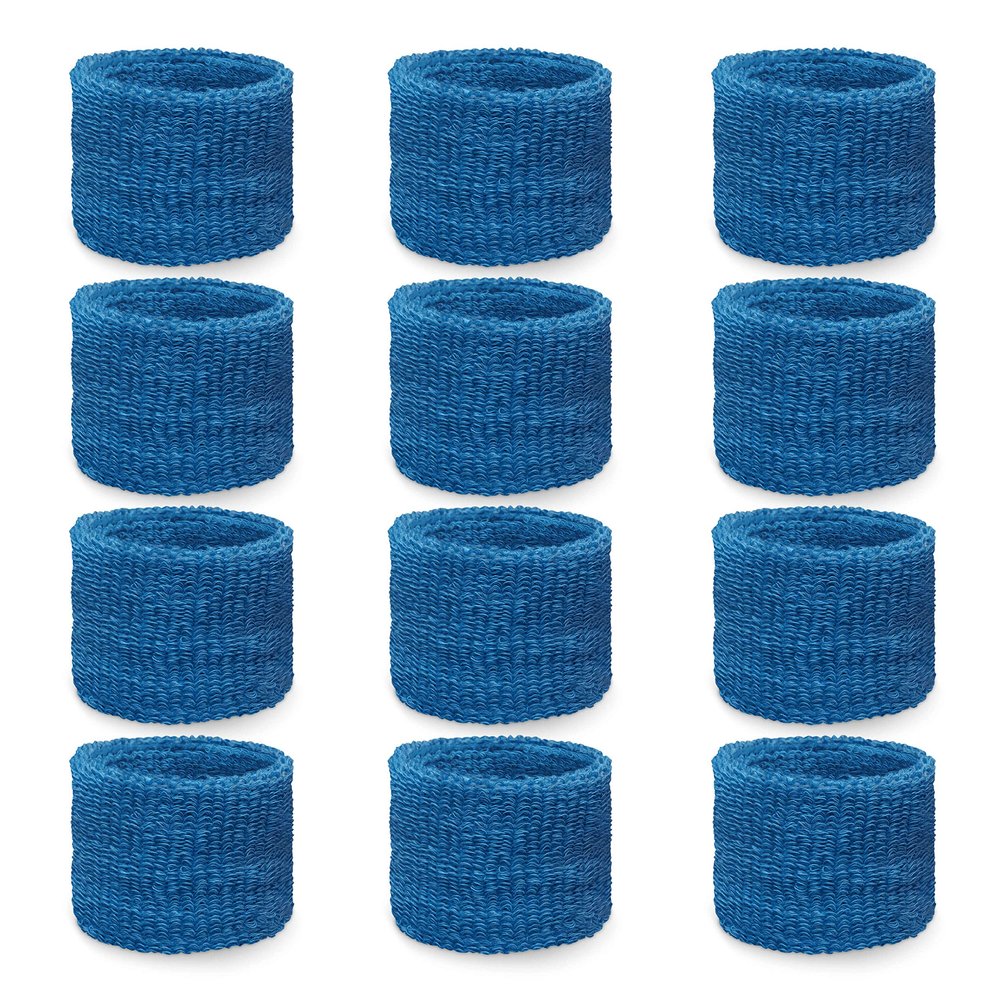 Couver WBY330 Unisex 2.5" Tall/Youth Kids Cotton Terry Wrist Bands/Wristbands for Event use, Party Favor, Bright Blue, 12PCS Bulk Set Pack