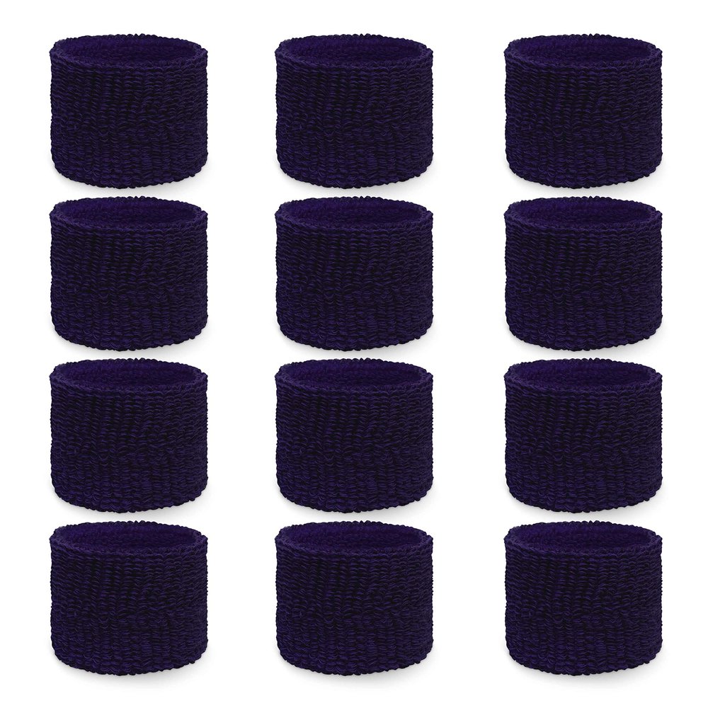 Couver WBY330 Unisex 2.5" Tall/Youth Kids Cotton Terry Wrist Bands/Wristbands for Event use, Party Favor, Dark Purple, 12PCS Bulk Set Pack