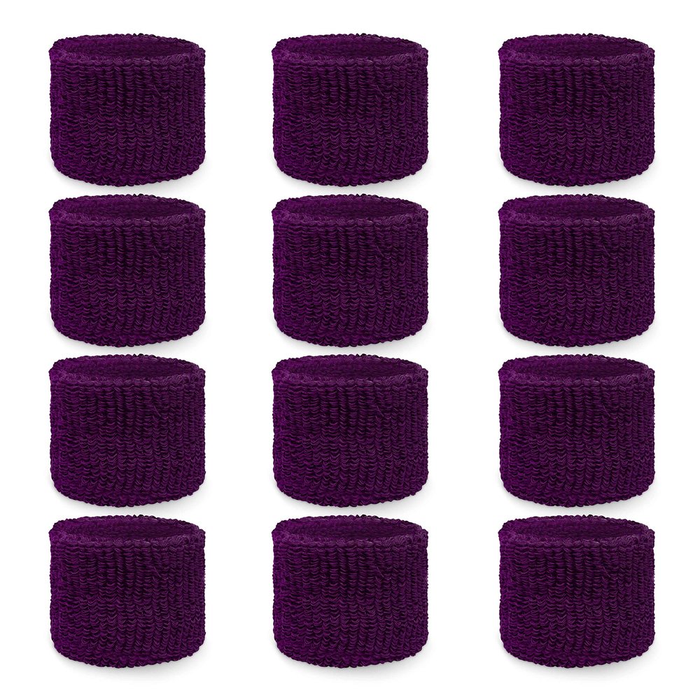 Couver WBY330 Unisex 2.5" Tall/Youth Kids Cotton Terry Wrist Bands/Wristbands for Event use, Party Favor, Purple, 12PCS Bulk Set Pack