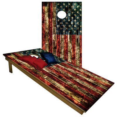 Handmade - Premium Wooden Cornhole Board Set -American Brick Flag #1547- 4'x2' Regulation Size Set | Includes 8 Cornhole Bags