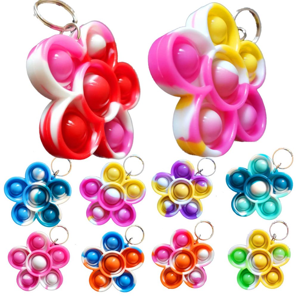 30 Packs Rainbow Spring Flower MIni Pop Bubble Fidget Sensory Toys, Silicone Stress Relief Spring Party Favors and Classroom Prize Gifts
