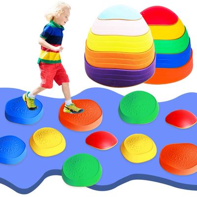 OMNISAFE 10 Pcs Stepping Stones for Kids, Non-Slip Textured Surface and Rubber Edges, Indoor & Outdoor Obstacle Course Toy for Toddlers, Exercise Coordination & Strength, Sensory Toy