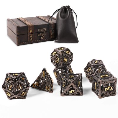 AncientDeer DND Dice Set 7 Pieces D&D Pure Copper Hollow Polyhedral DND Dice W/Gift Box & Dice Bag for DND RPG Explorers Savage World and Table DND Dungeons and Dragons Role Playing