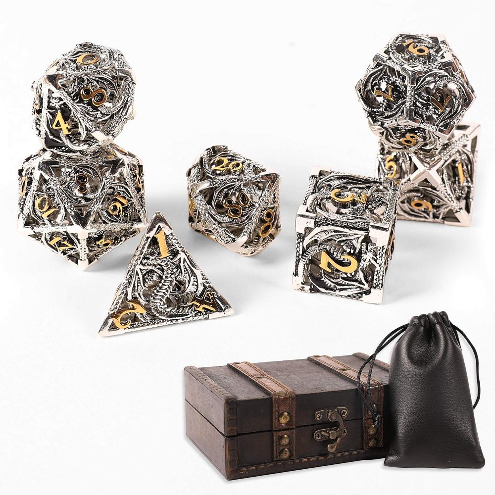 AncientDeer 7pcs Metal Dice Set D&D, Unique New Dragon Pattern DND Metal Dice Set, Used for Dungeons and Dragons Role Playing Game(RPG),MTG,Pathfinder,Table Game,Board Games