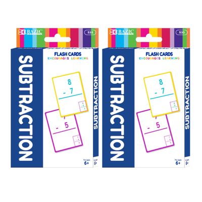 BAZIC Products Subtraction Flash Cards, Numbers Math Flashcards at School Home, Problem Solving (36/Pack), 2-Packs