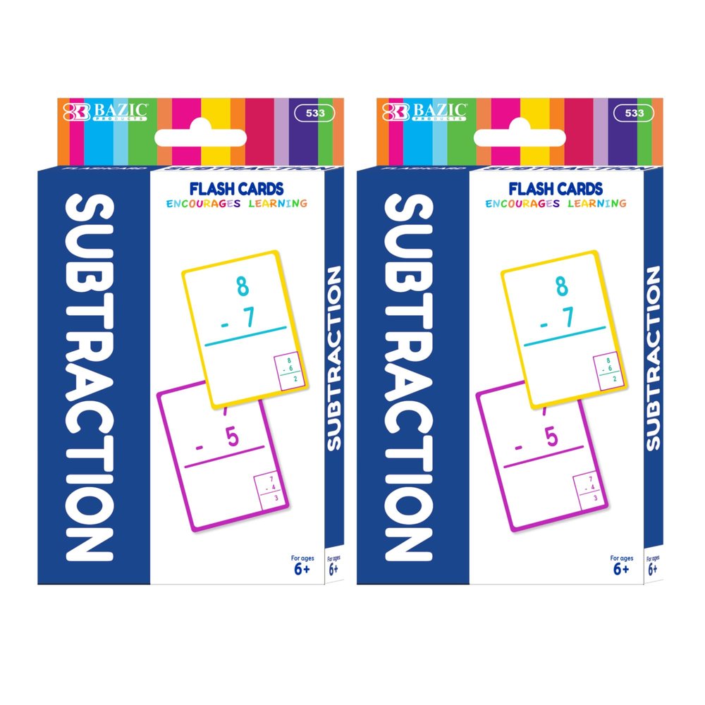 BAZIC Products Subtraction Flash Cards, Numbers Math Flashcards at School Home, Problem Solving (36/Pack), 2-Packs