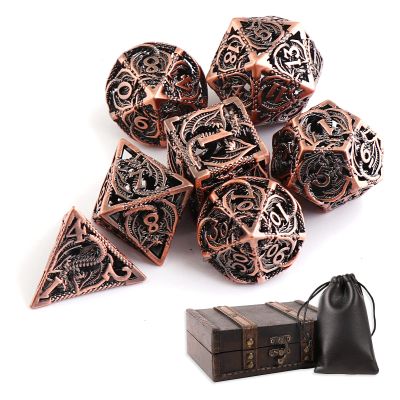 Hollow Metal DND Dice 7Pcs Set for Dungeons and Dragons RPG MTG Table Games D&D Pathfinder Shadowrun and Math Teaching,Large D4,D6,D8,D10,D12,D20 freaky multi sided Dice Set D and D Dice with Gift Box