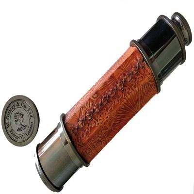 Arch Instruments Heavy Brass with Front Glass Cover and Red Leather Engraved Hexagonal Shape Head 26" Pirate Spyglass Telescope All Purpose Gifts