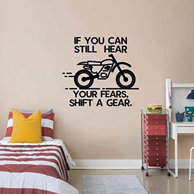 Dirt Bike If You Can Still Hear Your Fears Shift A GearDirt-Bikes Quote Vinyl Wall Sticker Art Decal Sports Boys Kids Room Design Bedroom Bike Extreme Sports Wall Sticker Vinyl Decor Size(10x10 inch)
