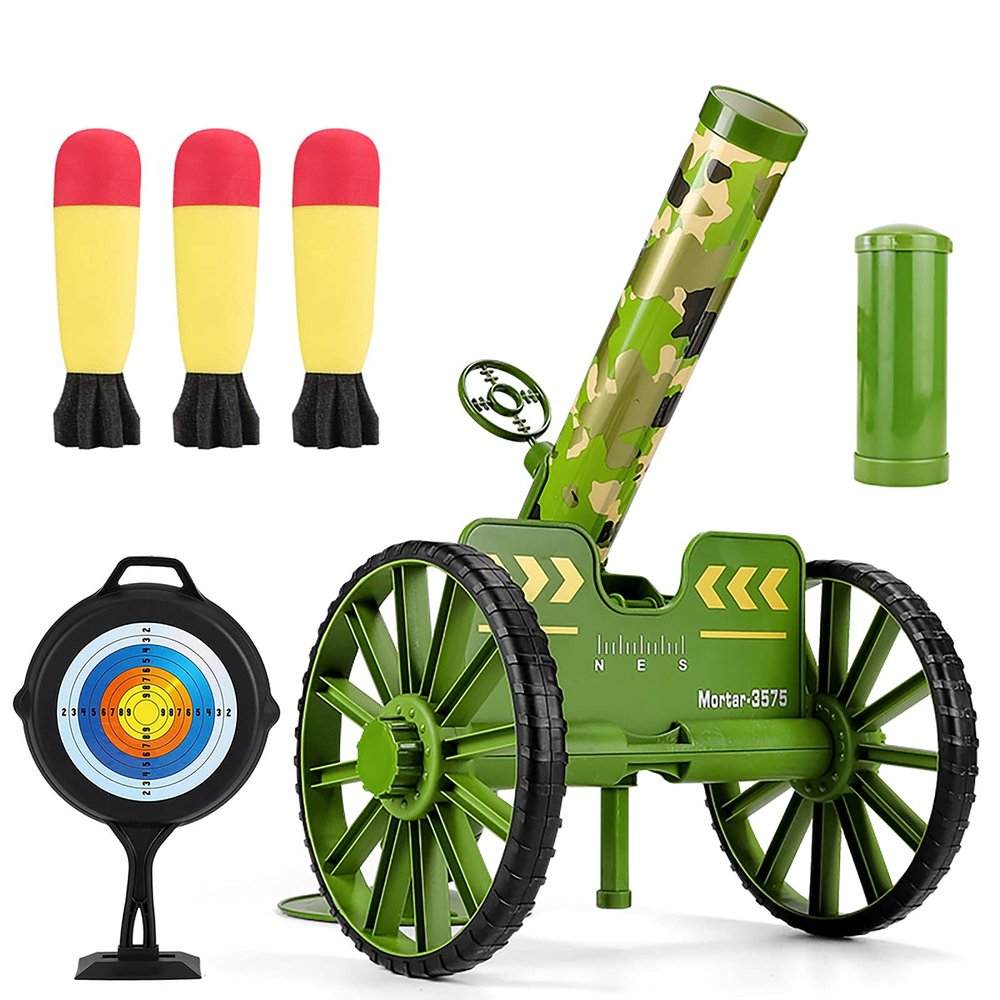 OSQI Mortar Launcher Set, Push Tires Military Blaster, Shooting Toy Tactical Chase Rockets Missile Gun Game for Kids Boys Girls and Adults (Green 3 Shells)