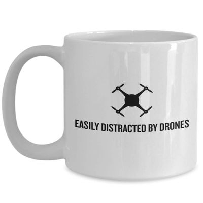 Funny Quadcopter Mug - Drone Gifts - UAV Gift - Funny Drone Present - Easily Distracted By Drones