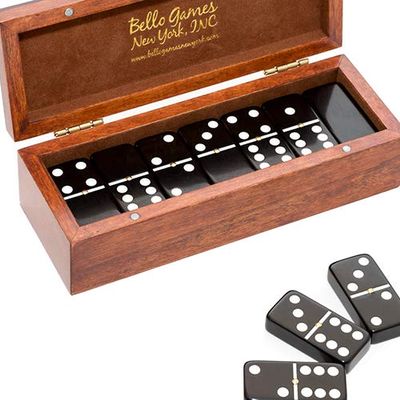 Bello Games New York, Inc. St. Nicholas Avenue Double Six Black Professional Jumbo Size Tournament Dominoes Set with Spinners in a Wooden Case