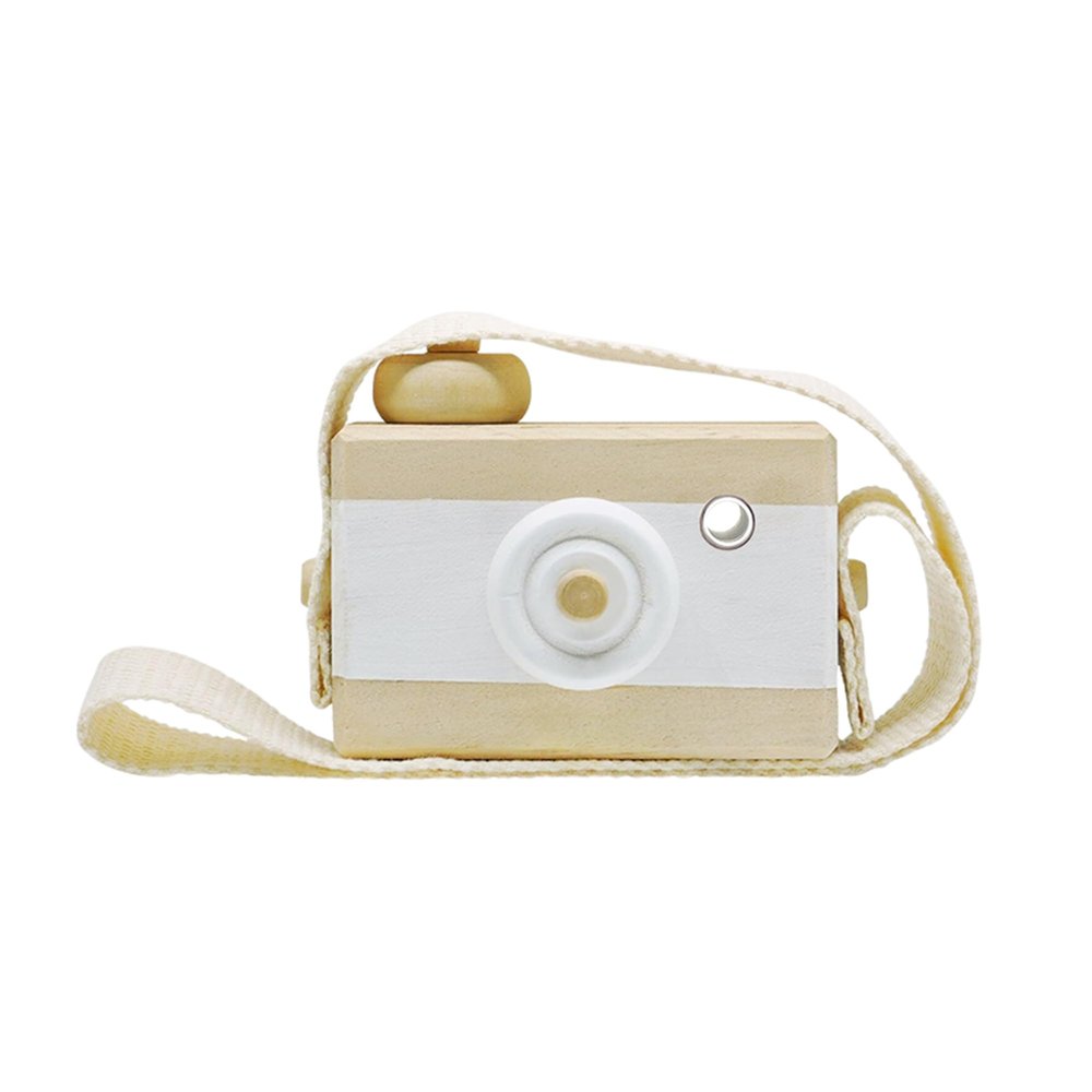 Baby Toy Wooden Mini Camera Toy, Baby Kids Cute Mini Sharpe Toy, Neck Hanging Photographed Props for Baby Toddlers Children Kids' Room Hanging Decor Gift (White-2)