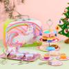 JOYIN 35Pcs Unicorn Tea Party Set for Little Girls, Pretend Tin Teapot Set, Princess Tea Time Play Kitchen Toy with Dessert, Doughnut, Carrying Case for Birthday Easter Gifts Kids Toddlers Age 3 4 5 6 view 2