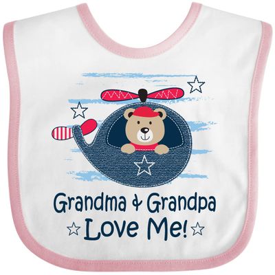 inktastic Grandma and Grandpa Love Me Boys Baby Bib White and Pink 3452c