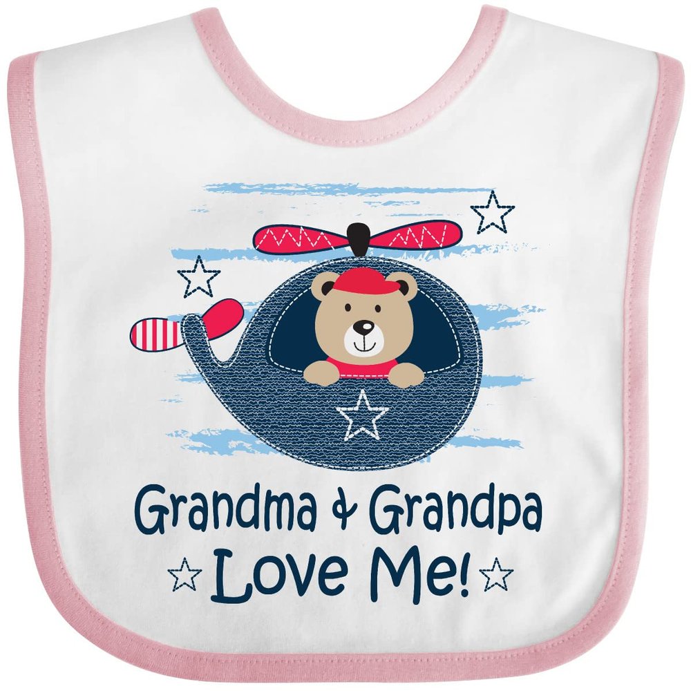 inktastic Grandma and Grandpa Love Me Boys Baby Bib White and Pink 3452c