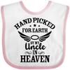 inktastic Handpicked for Earth By My Uncle in Heaven with Angel Wings Baby Bib White and Pink 372bd view 1