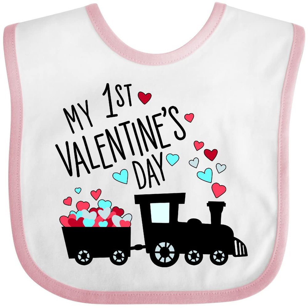 inktastic My First Valentines Day- Train Baby Bib White and Pink 33aca