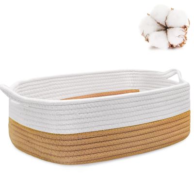 ABenkle Small Storage Basket with Handles, Cotton Rope Woven Dog Cat Toy Bin, Decorative Shelves Closet Organizing for Nursery Laundry Bedroom Bathroom, 14.2''x 11''x 5.1''