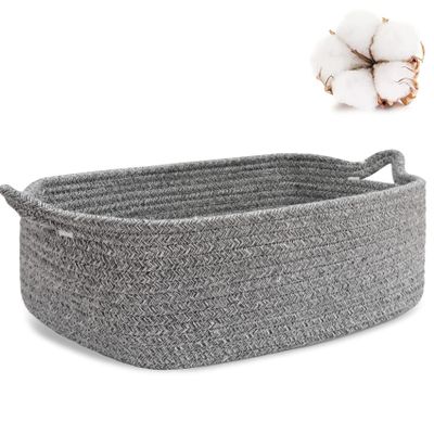 ABenkle Small Storage Basket with Handles, Cotton Rope Woven Dog Cat Toy Bin, Decorative Shelves Closet Organizing for Nursery Laundry Bedroom Bathroom, 14.2''x 11''x 5.1''