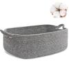 ABenkle Small Storage Basket with Handles, Cotton Rope Woven Dog Cat Toy Bin, Decorative Shelves Closet Organizing for Nursery Laundry Bedroom Bathroom, 14.2''x 11''x 5.1'' view 1