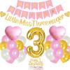 3rd Birthday Party Decorations for Girls Pink and Gold - Happy Birthday Banner Cake Topper, Gold Little Miss Threenager Garland, Large Number 3 Foil Balloon and Pink Heart Balloons view 1