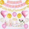 3rd Birthday Party Decorations for Girls Pink and Gold - Happy Birthday Banner Cake Topper, Gold Little Miss Threenager Garland, Large Number 3 Foil Balloon and Pink Heart Balloons view 4