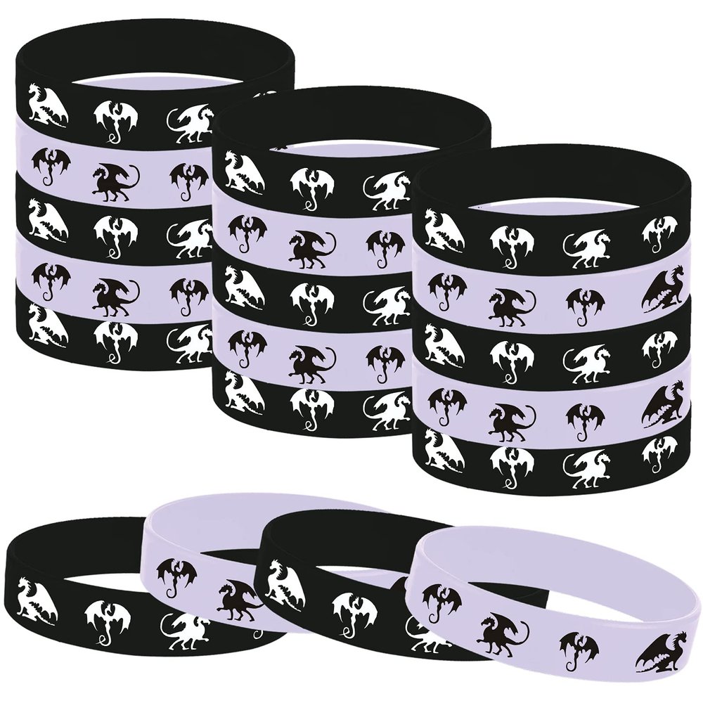 Oringaga 24PCS Dragon Themed Party Rubber Wristbands, Dragon Animal Printed Wars Birthday Party Favors Supplies Decorations Gifts Prize Goodie Bag Favor Silicone Wristband