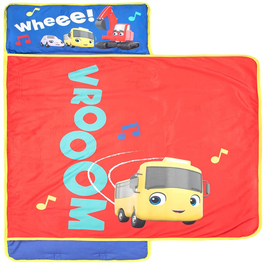 Jay Franco Moonbug Little Baby Bum Vrooom Nap Mat - Built-in Pillow and Blanket - Super Soft Microfiber Kids'/Toddler/Children's Bedding, Ages 3-7