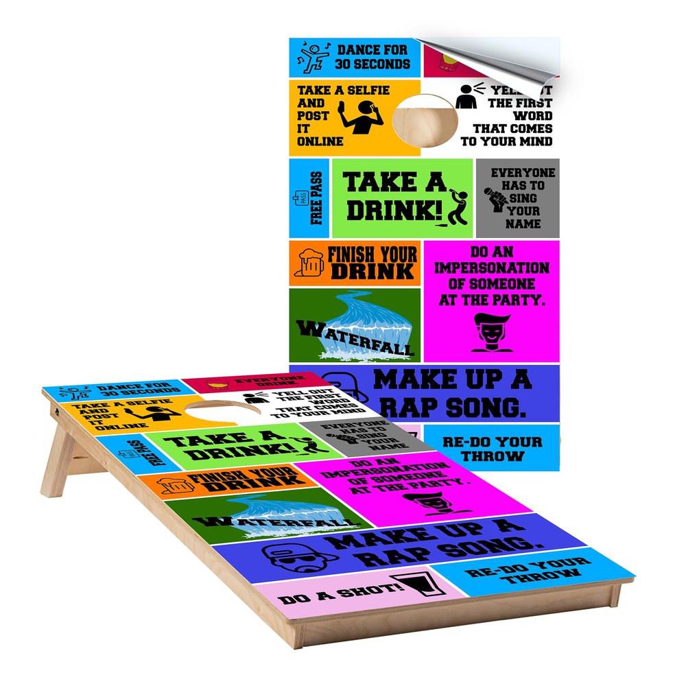Cornhole Wraps #431 - Drinking/Fun Party Cornhole Game - Cornhole Graphic Decals - Includes Application Squeegee - Set of (2) 25" x 49" Wraps with Gloss Laminate
