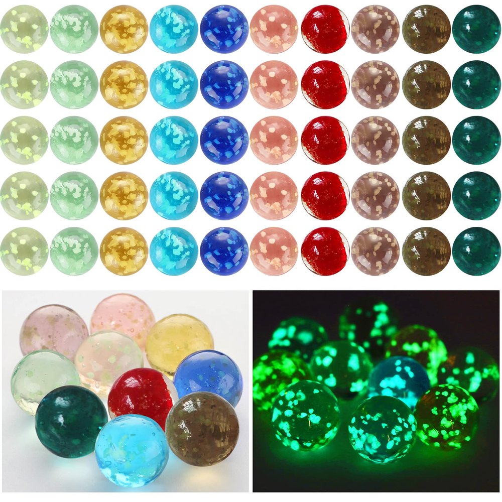 Skylety 50 Pieces Marbles Glow in The Dark Handmade Glass Marbles Colorful Glass Marble for Boys and Girls Marble Games, DIY and Home Decoration, 10 Colors