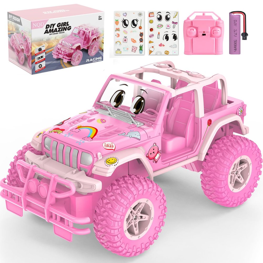 NQD Remote Control Car, Rechargeable RC Racing Cars with Stickers 1:16 Scale, 80 Min Play, 2.4Ghz Off Road Trucks All Terrain Toys Gifts for 3-Year-Old Girls