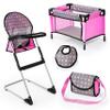 Bayer Doll High Chair/Crib Set, Grey, Pink with Dots view 1