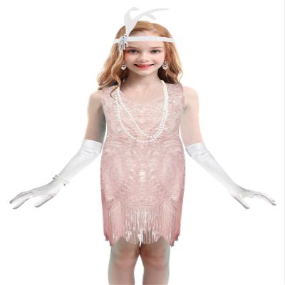 1920's Sequins Flapper Dress Children's Day Gift Party Halloween Costumes for Girls Accessories Set (X-Large, Style 5 Pink)