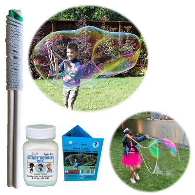 Bubbleventi Giant Bubble Kit | Made in USA | Includes 1 Wooden Wand, a Tips and Tricks Booklet, and 1 Bubble Mix - Makes 4 Gallons of Big Bubble Solution for Birthdays and STEM Fun