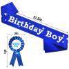 4 Pieces Birthday Boy Party Accessory Set Birthday King Crown Birthday Boy Sash and Button Pins Happy Birthday Banner for Boys - Birthday Party Dress Up Decoration - Birthday Decorations for boy view 4