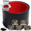 Cyber-Deals Set of Dice Cup Black PU Leather w/Plush Red Felt Lined + 16mm Zinc Alloy Metal Dice, Gift Boxed (Nickel, Red) view 1