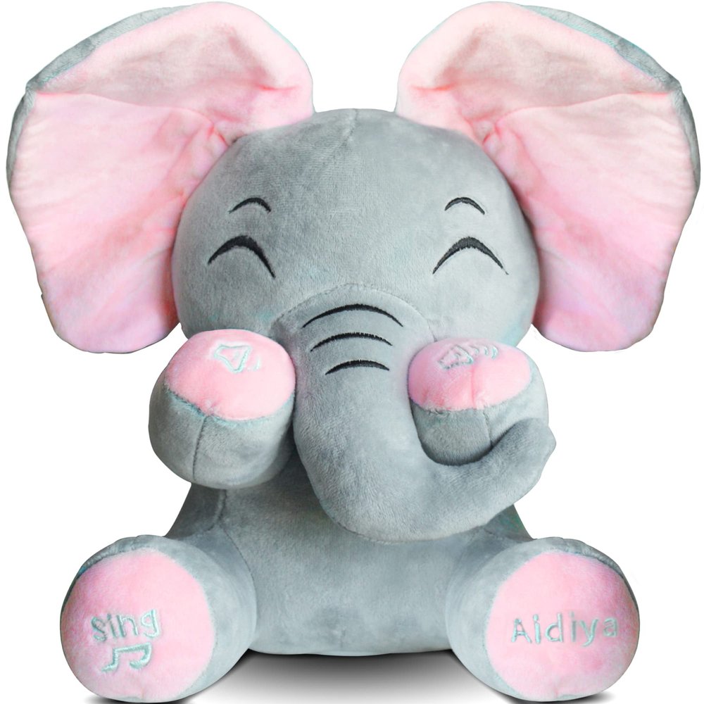 Aidiya Elephant Stuffed Animals Baby Gifts Peluches Ear Interactive Elephant Talking Singing Plush Toys for Girls Boys Gift Adjustable Volume 11.8" Set (Pink)