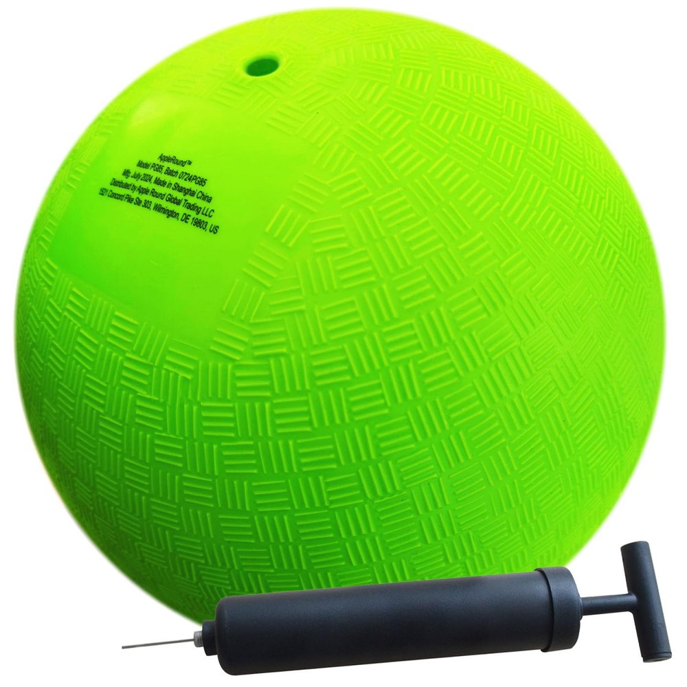 AppleRound 8.5 Inch Playground Ball with Air Pump, Pack of 1 Ball with 1 Pump, Official Size for Dodge Ball, Handball, Camps and Schools (Green)