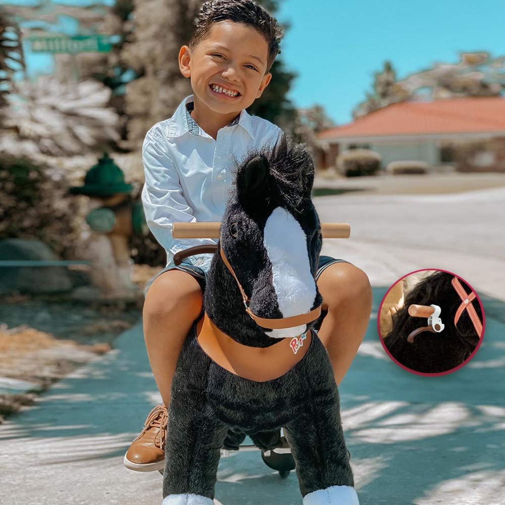 Pony Cycle Model U-2021 Ride on Horse Toy Plush Walking Animal Black Horse Medium Size for Age 4-9 Ux426