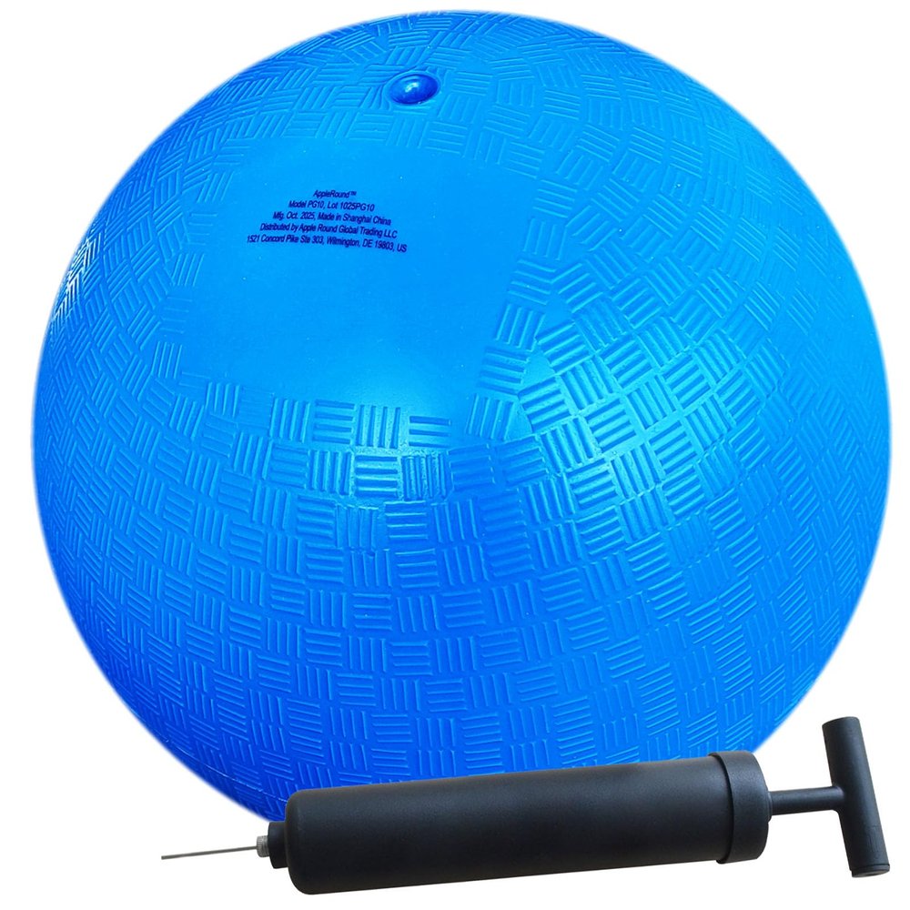 AppleRound 8.5 Inch Playground Ball with Air Pump, Pack of 1 Ball with 1 Pump, Official Size for Dodge Ball, Handball, Camps and Schools (Blue)