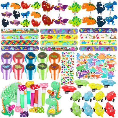 132Pcs Dinosaur Party Favors - Dinosaur Rings, Slap Bracelets, Tattoos, Keychains & More for Boy Kids' Birthday Party Goodie Bags