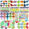 132Pcs Dinosaur Party Favors - Dinosaur Rings, Slap Bracelets, Tattoos, Keychains & More for Boy Kids' Birthday Party Goodie Bags view 1