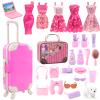 BARWA 32 Pcs Doll Suitcase Luggage Travel Clothes and Accessories for 11.5 inch Girl Doll Travel Carrier Storage, Including 1 Luggage 1 Suitcase 23 Travel toiletries 5 Dresses 1 Puppy 1 Computer view 1