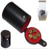 Cyber-Deals Set of Dice Cup Black PU Leather with Storage Compartment Red Felt Lined + 16mm Zinc Alloy Metal Dice, Gift Boxed (Gold, Black) view 1