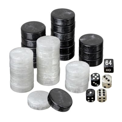 Set of Backgammon Pieces/Checkers, 34mm, Black/White, Plastic
