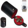 Cyber-Deals Set of Dice Cup Black PU Leather with Storage Compartment Red Felt Lined + 16mm Zinc Alloy Metal Dice, Gift Boxed (Nickel, Green) view 1