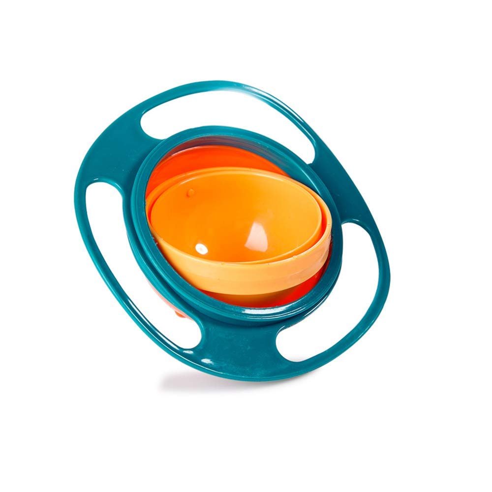 ESH7 Gyro Bowl Funny 360 Degree Rotate Spill-Proof Bowl with Lid Feeding Without Mess (Green)