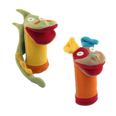 Cate & Levi, Set of 2 Hand and Sock Puppets, Made in Canada, with Moveable Mouths, Eco Friendly and Safe for All Ages, Baby and Birthday Gift (Dog, Dragon)